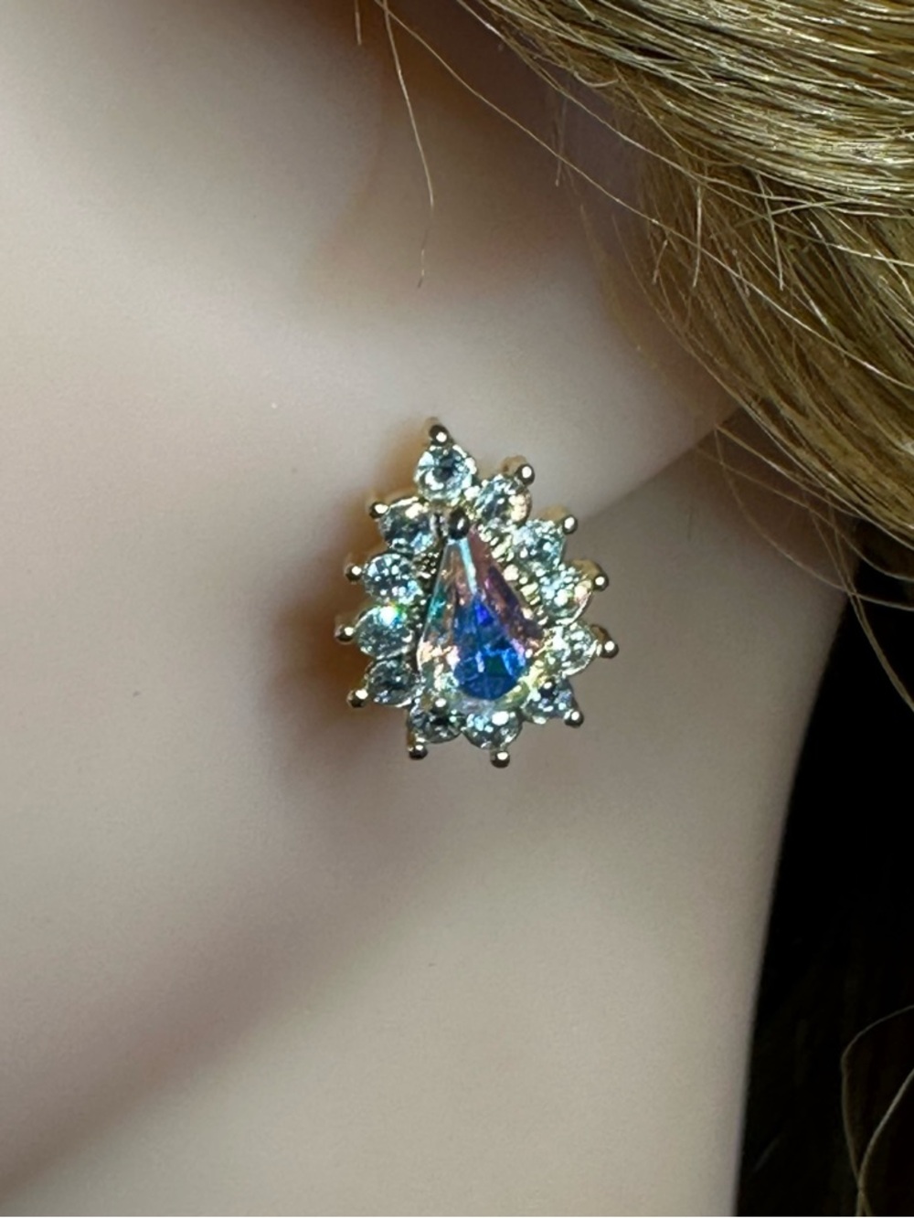 Roman Vintage Rhinestone Cluster Earrings – Iridescent Teardrop Statement Studs